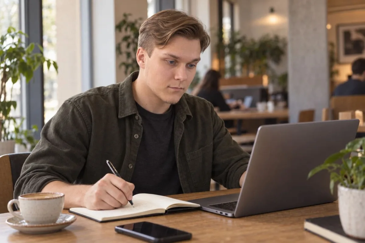 Konstantin Senatov working at a laptop