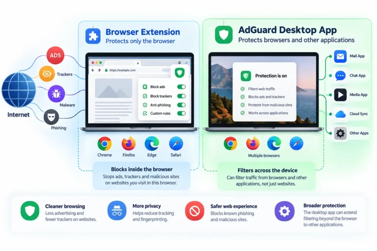 AdGuard Browser Extension vs Desktop App: What Actually Changes Beyond the Browser?