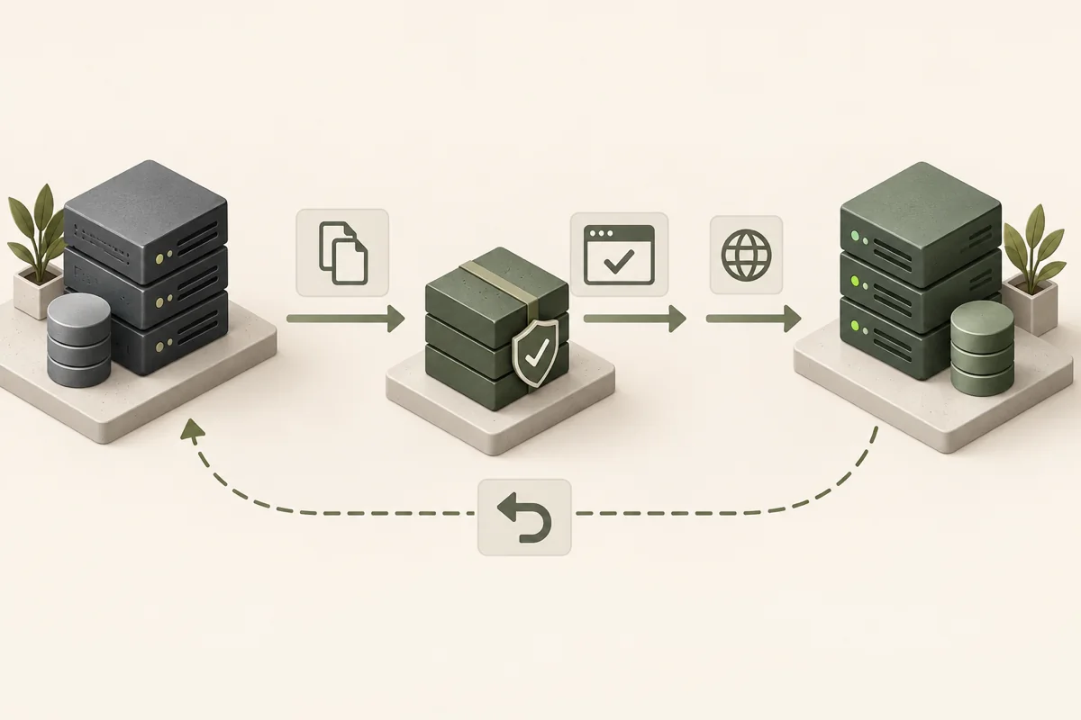 VPS migration workflow with backup, validation and rollback